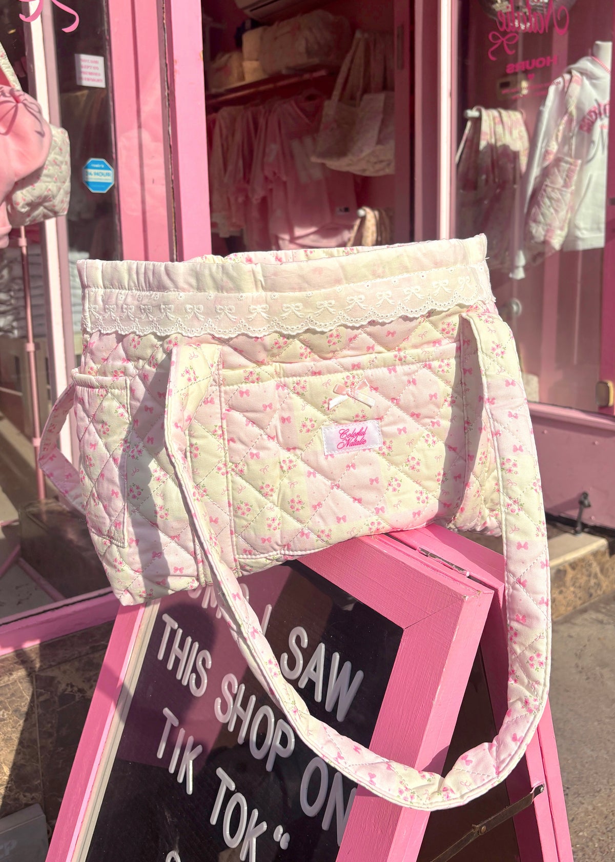 Pink Bows and Flowers Patchwork Tote
