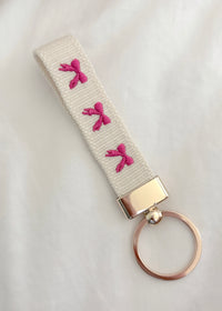 Pink Bow Embroidered Keychain