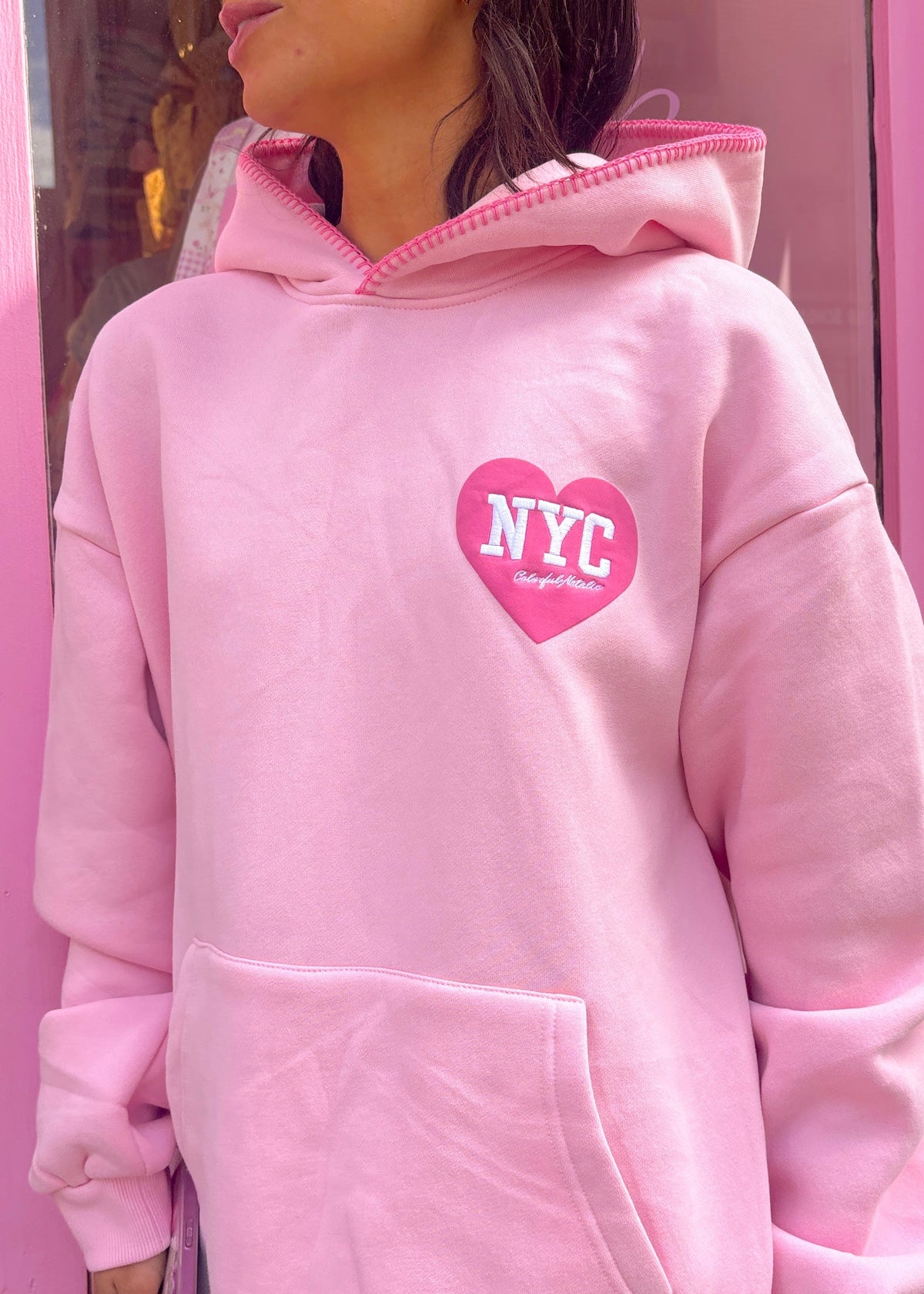 Heart You Pink Embroidered NYC Hoodie