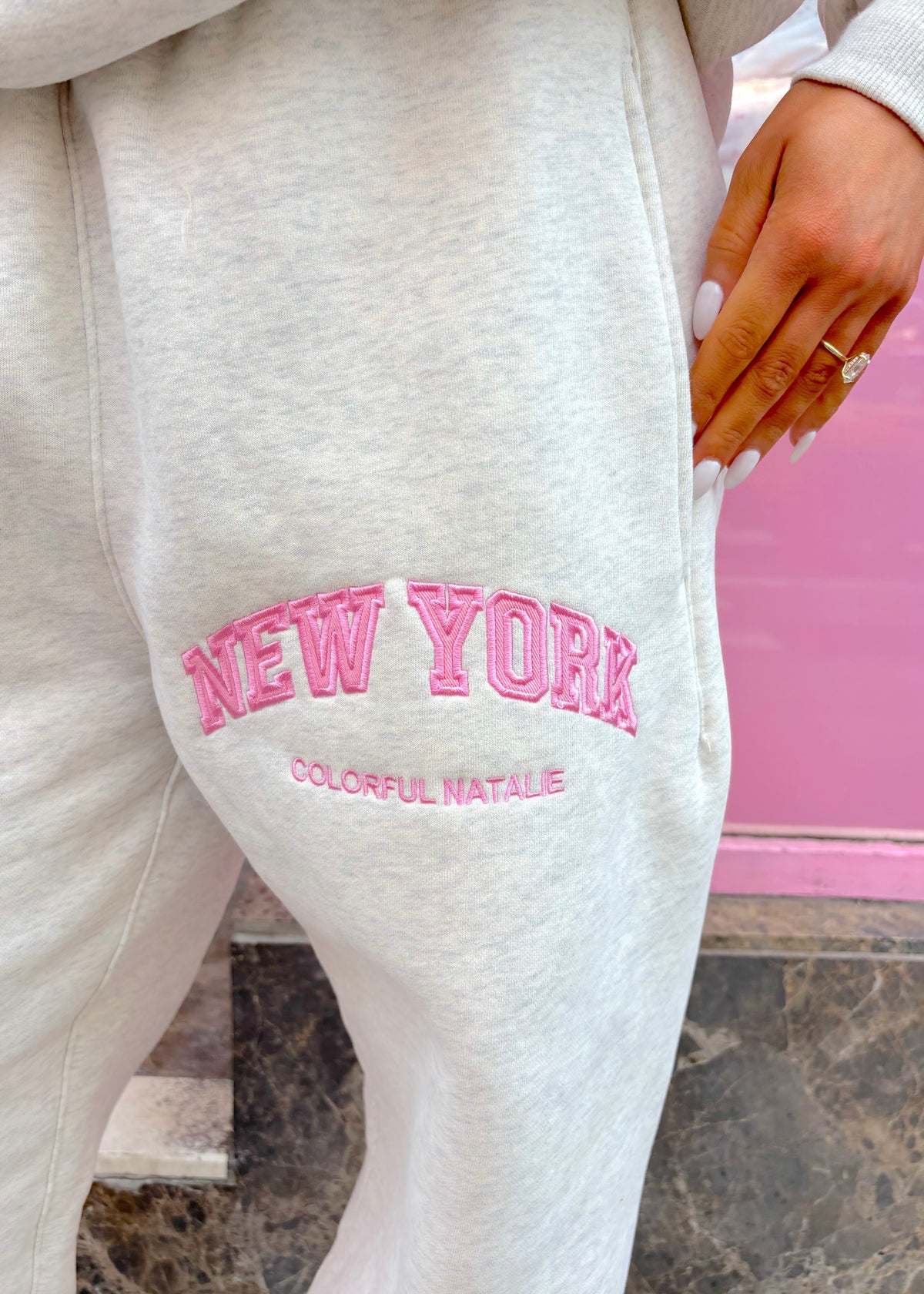 New York Pink Embroidered Sweatpants