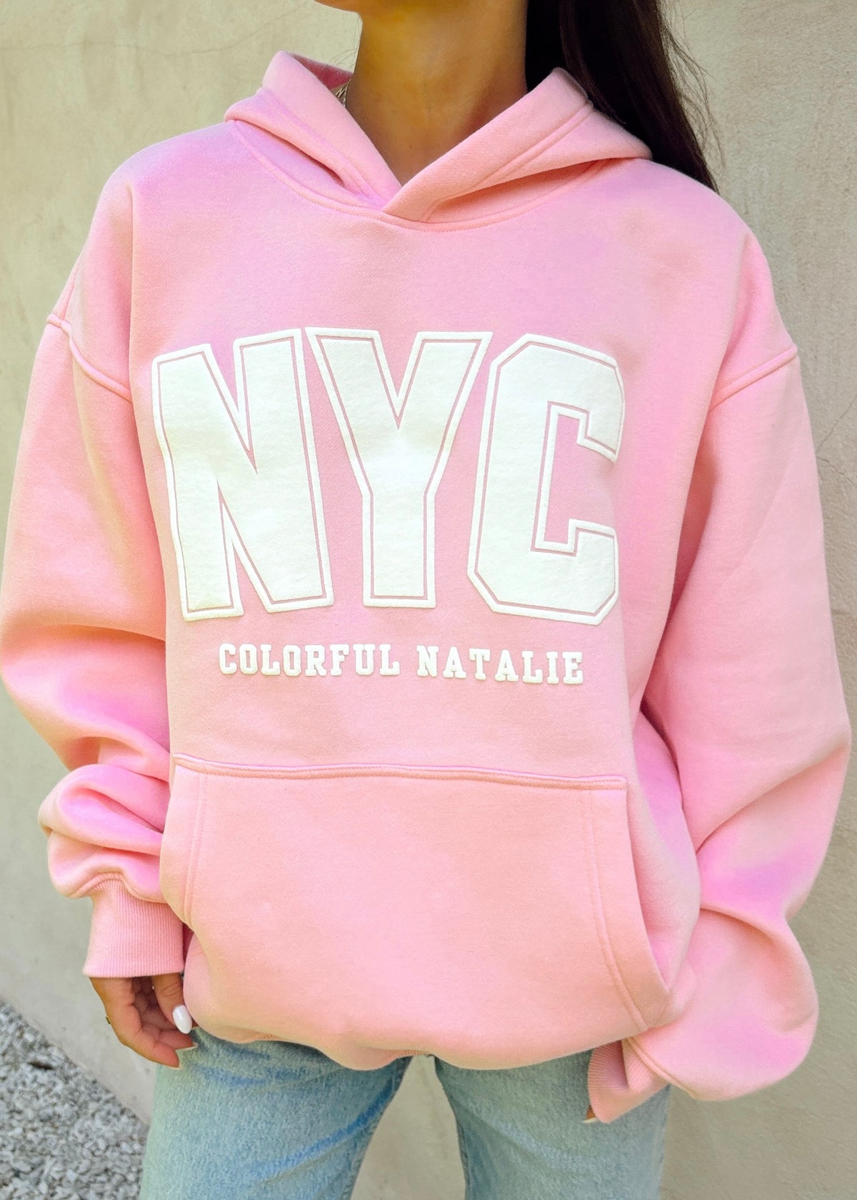 NYC Pink Puff Print Hoodie