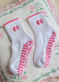 NYC Hot Pink Bow Grip Socks