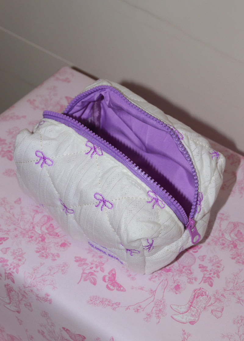 Purple Bows Small Embroidered Makeup Bag