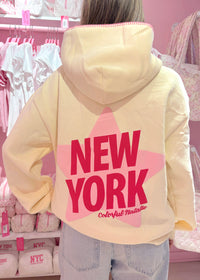 New York Star Cream Stitched Puff Hoodie