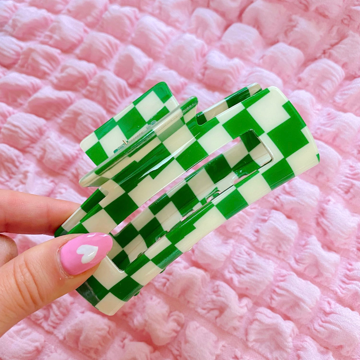 Green Checkered Hair Clip