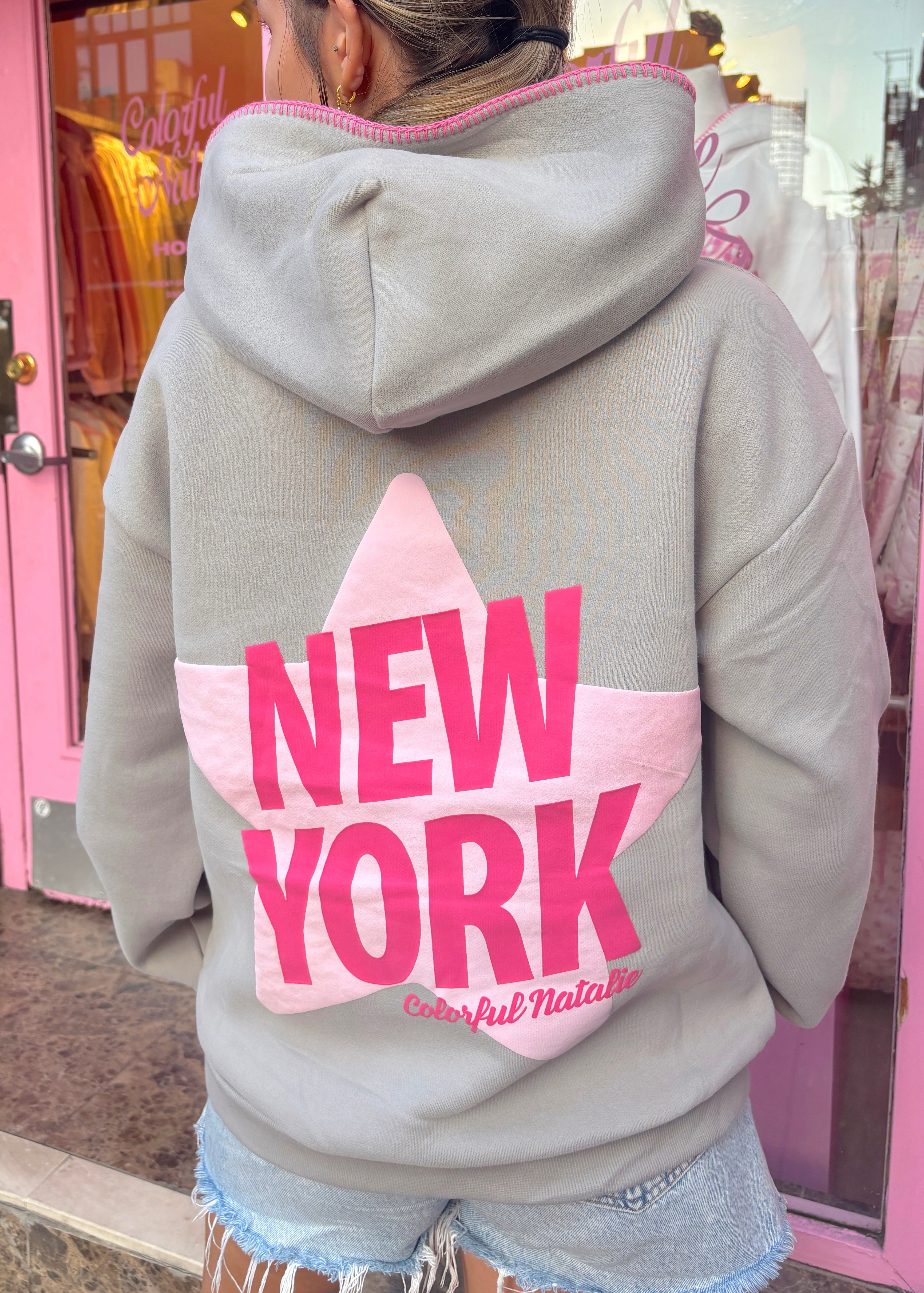 New York Star Charcoal Stitched Puff Hoodie – Colorful Natalie