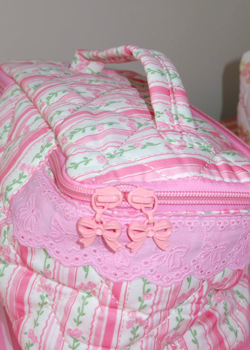 Flowers and Stripes Handle Makeup Bag