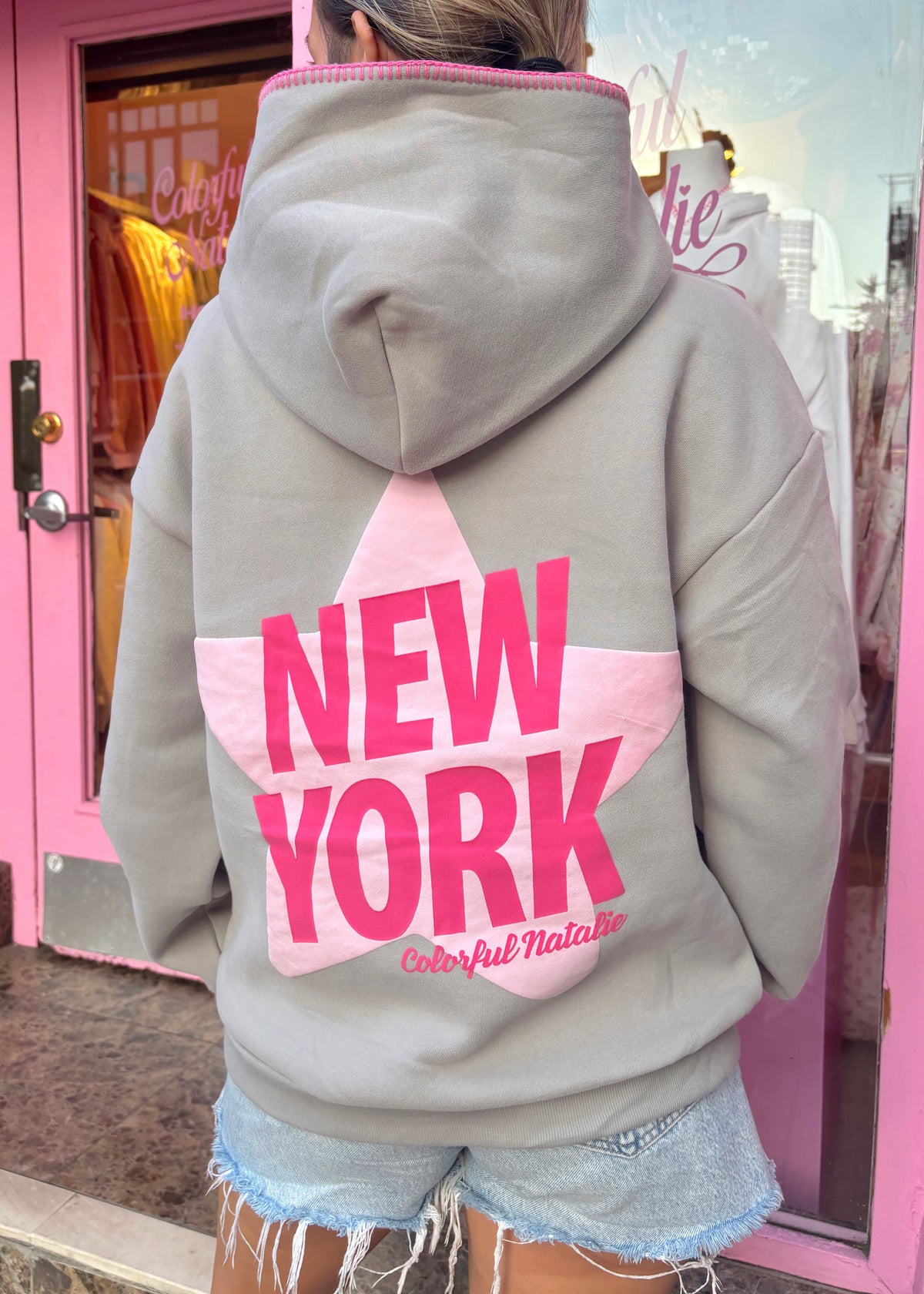 New York Star Charcoal Stitched Puff Hoodie