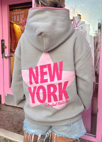 New York Star Charcoal Stitched Puff Hoodie