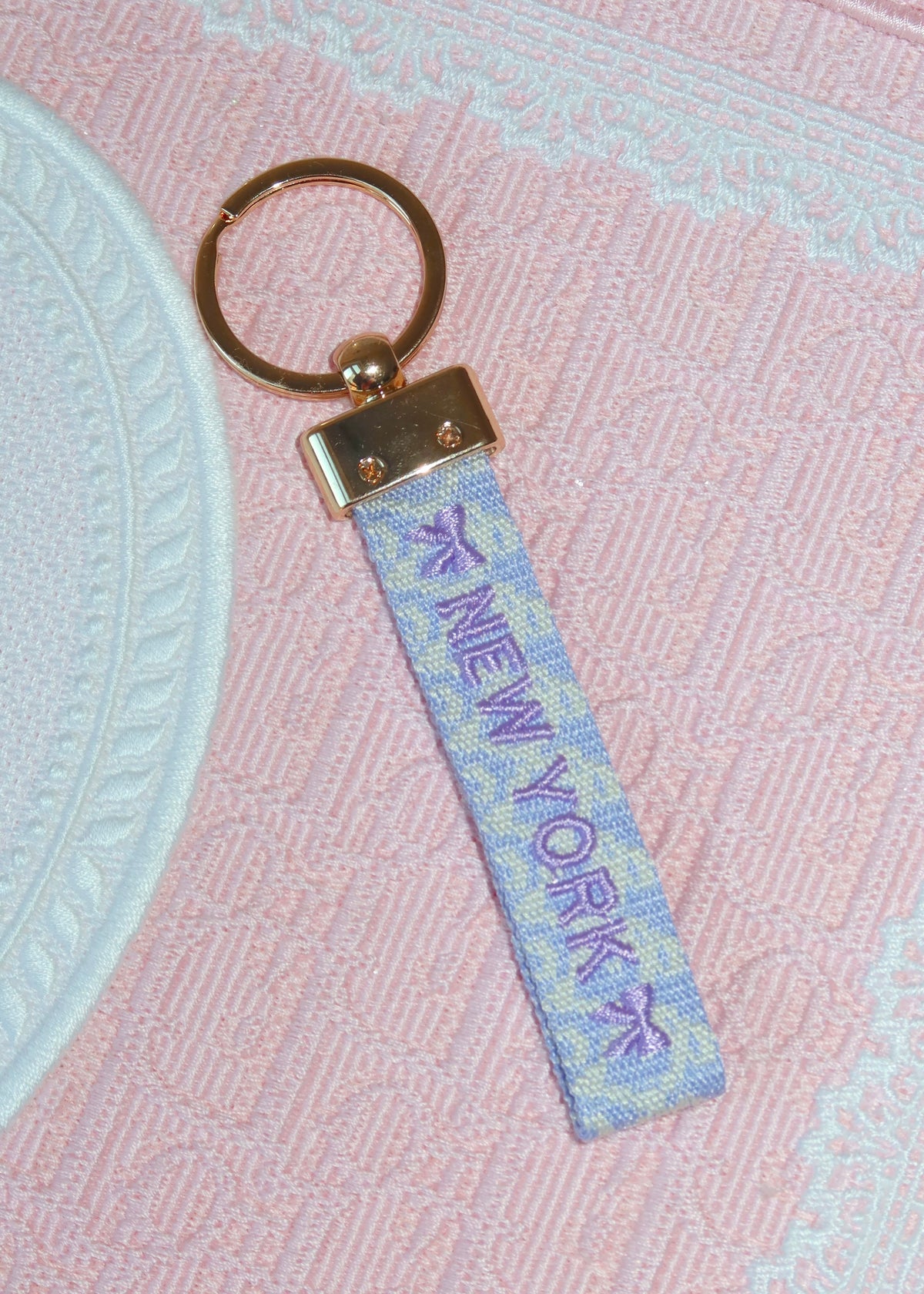 New York Purple Embroidered Keychain