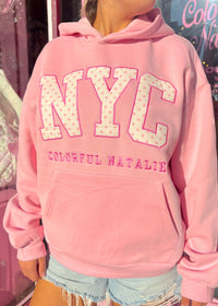 Pink Polka Dots Embroidered NYC Hoodie