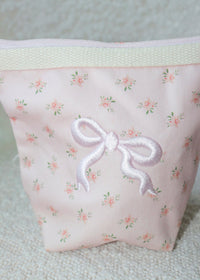 Embroidered Bow Pink Makeup Bag