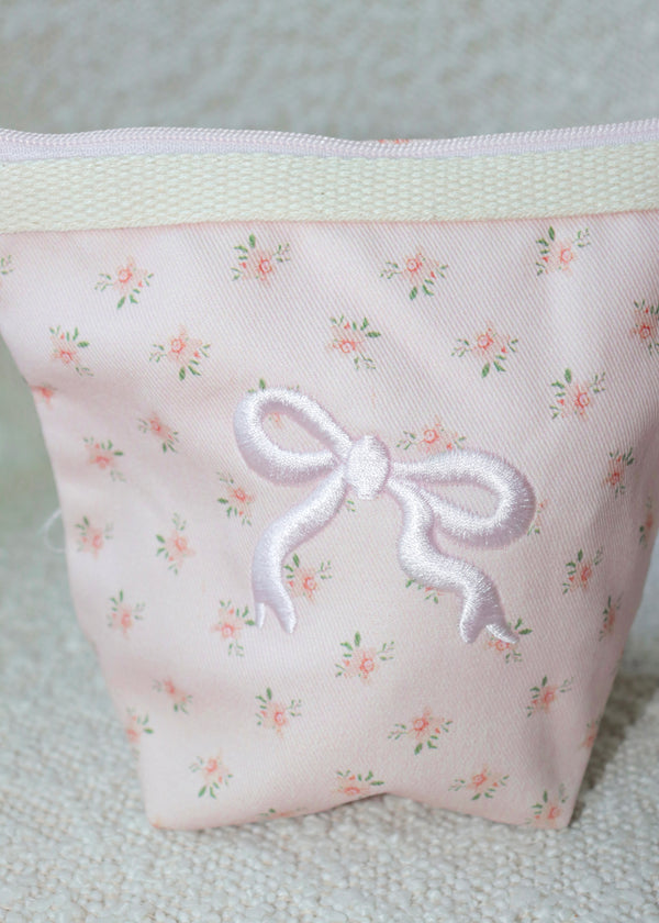 Embroidered Bow Pink Makeup Bag