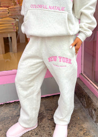 New York Pink Embroidered Sweatpants
