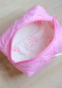 Pink Striped Bows Makeup Bag