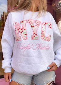 Strawberry Babe Embroidered NYC Crewneck