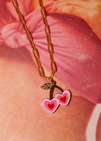 Cherry Hearts Gold Link Necklace