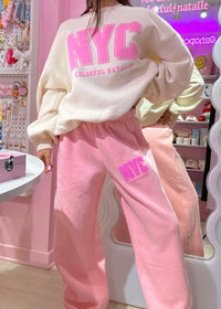 NYC Pink Puff Print Flare Sweatpants