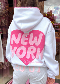 New York Heart White Stitched Puff Hoodie