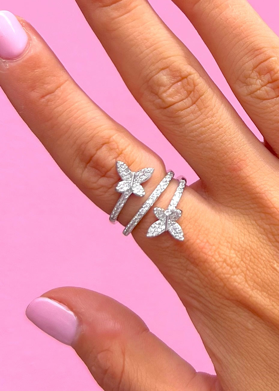 Butterfly Wraparound CZ Silver Ring
