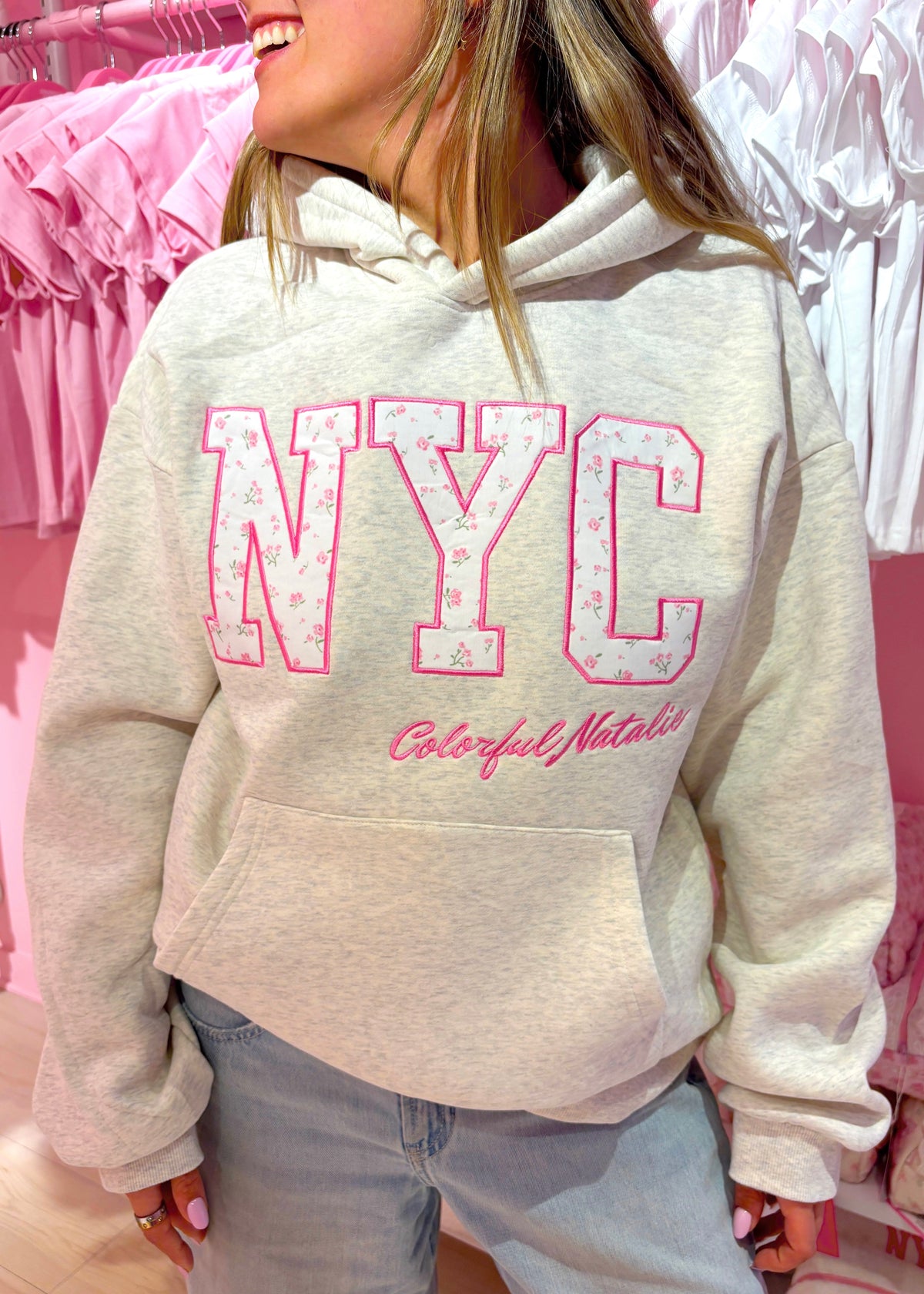Preorder: Grey Bow Lover Embroidered NYC Hoodie