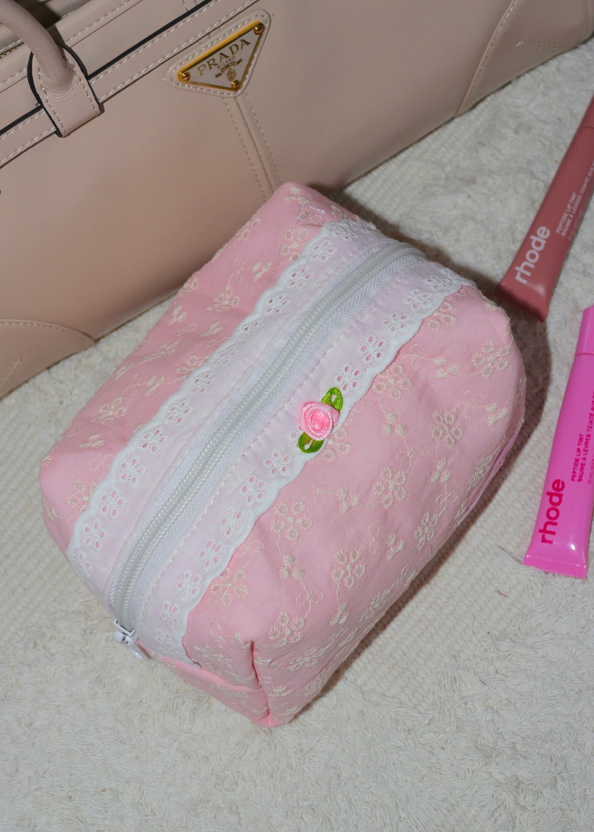 Pink Lace Flower Makeup Bag