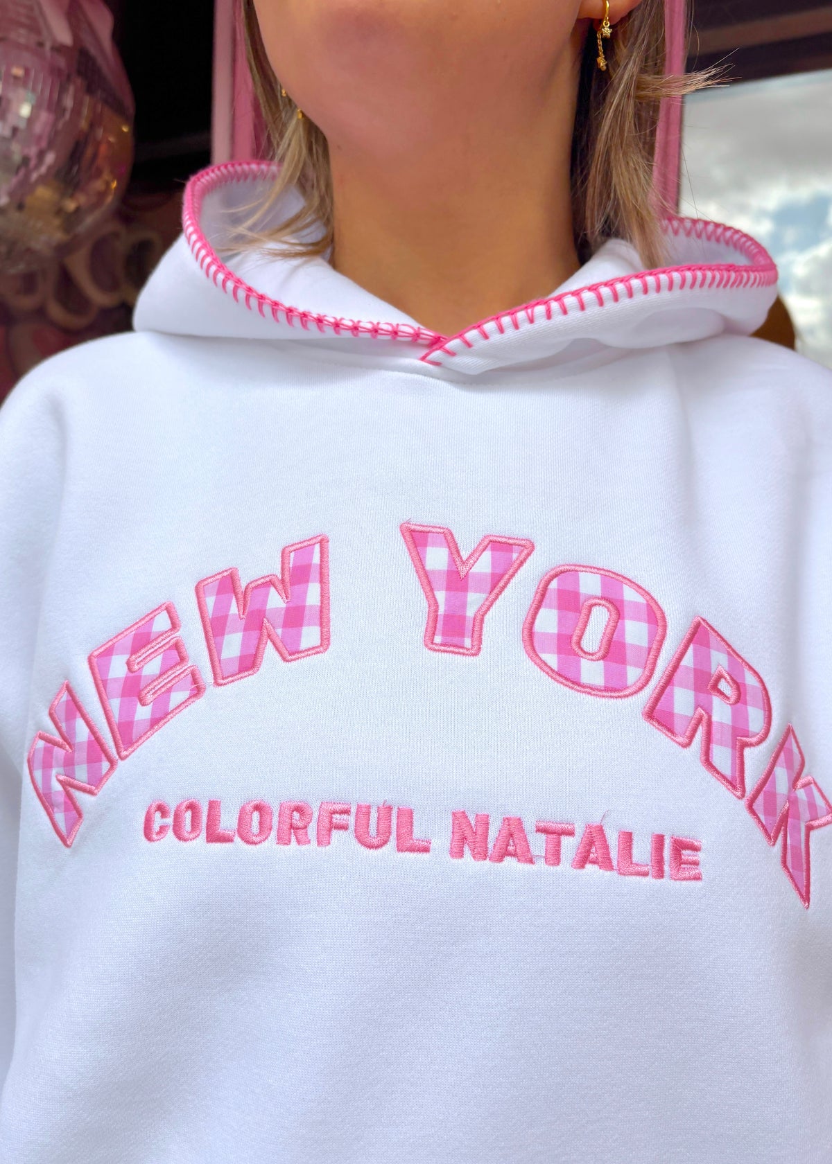 New York Gingham Stitched Hoodie