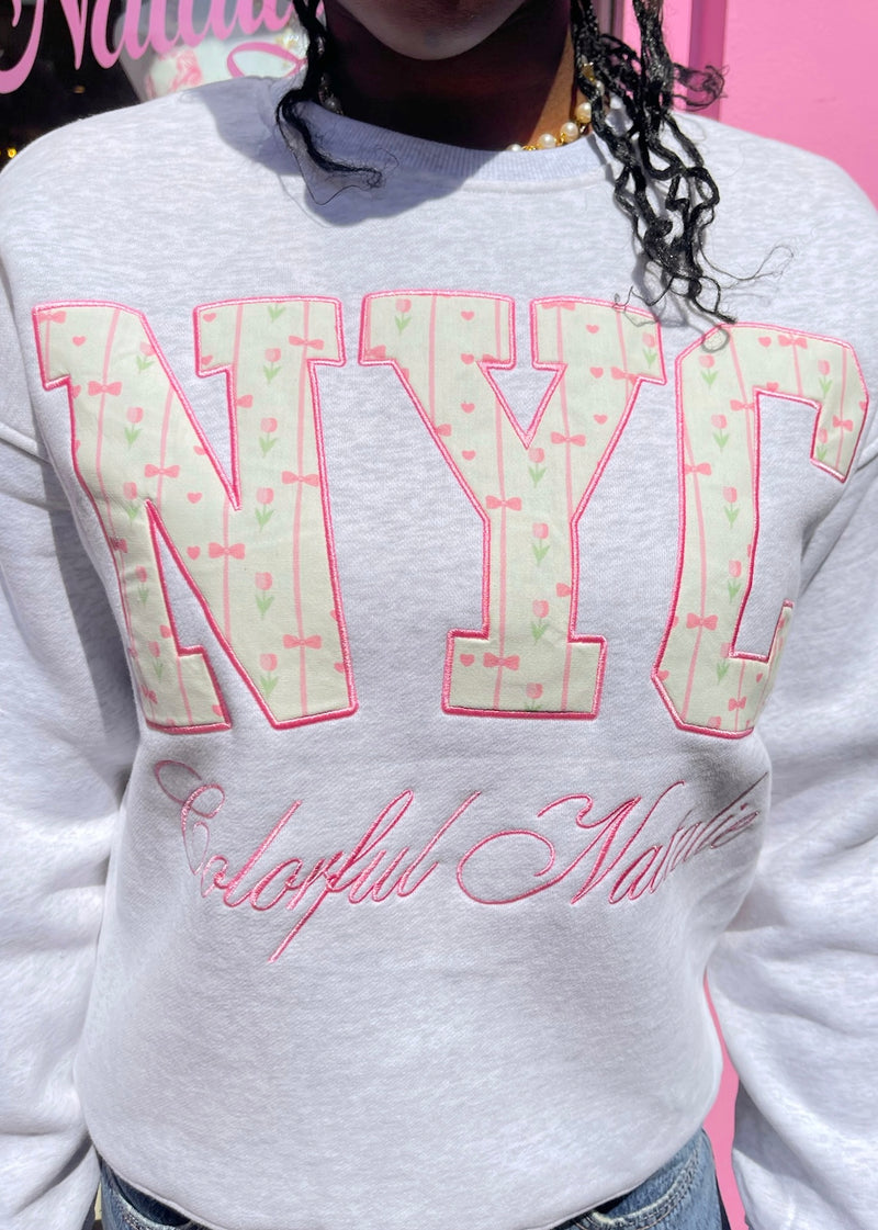 Preorder: Pink Garden Embroidered NYC Crewneck
