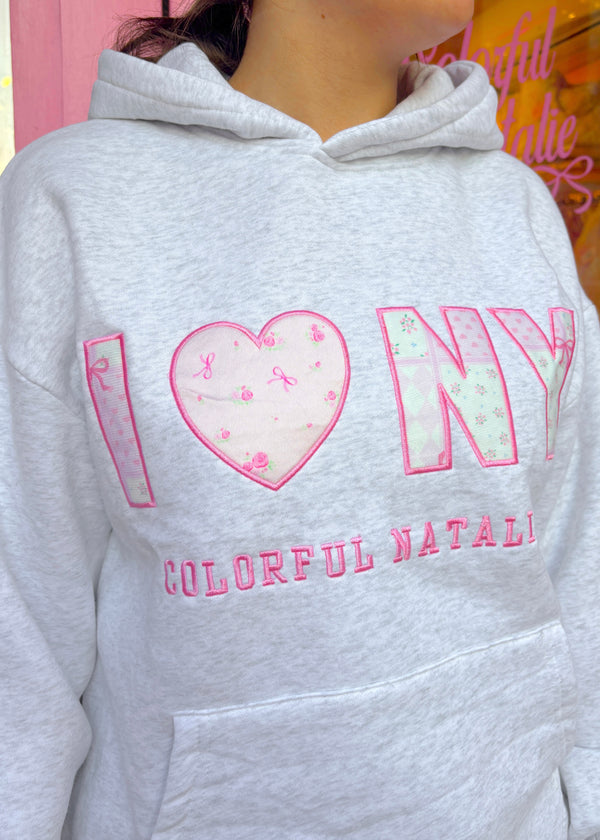 I Heart NY Grey Embroidered Hoodie