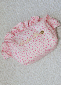 Pink Floral Scalloped Embroidered Makeup Bag