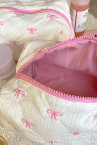 Pink Bows Small Embroidered Makeup Bag