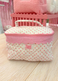 Pink Polka Dot Handle Makeup Bag