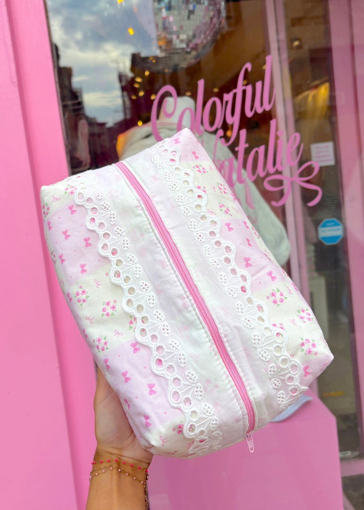 Pink Bows and Flowers Makeup Bag