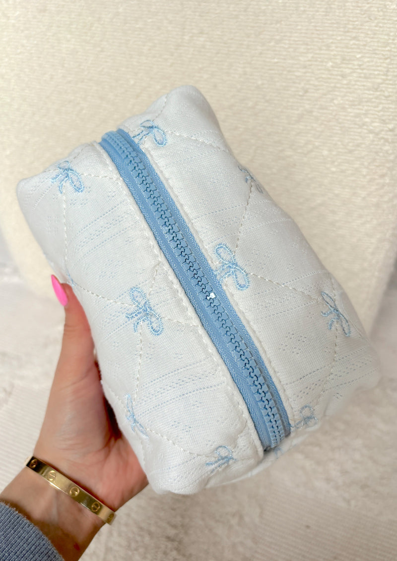 Blue Bows Small Embroidered Makeup Bag