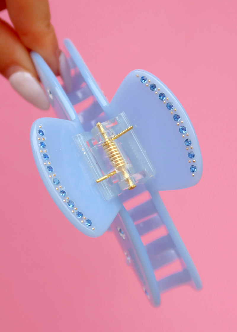 Blue Flower CZ Studded Hair Clip