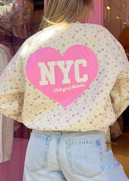 NYC Heart Floral Puff Crewneck