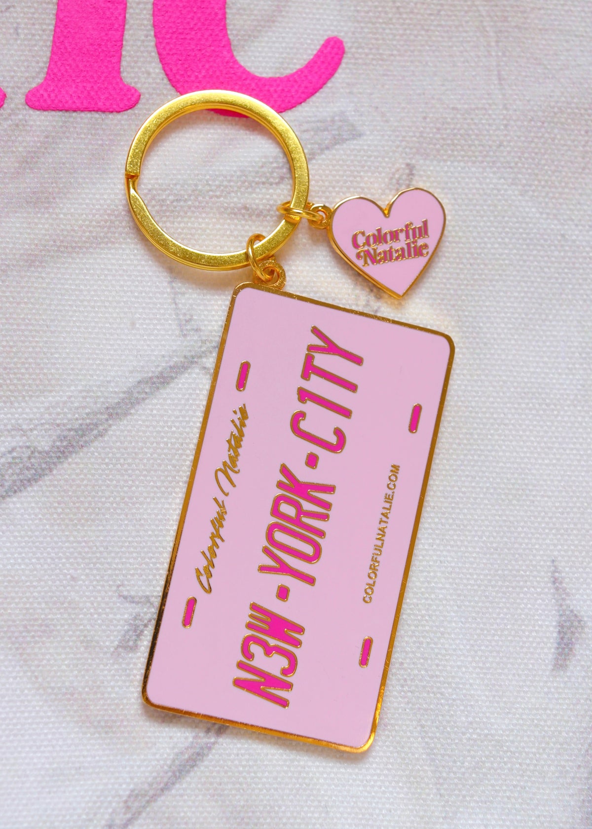 NYC Light Pink Plate Enamel Keychain