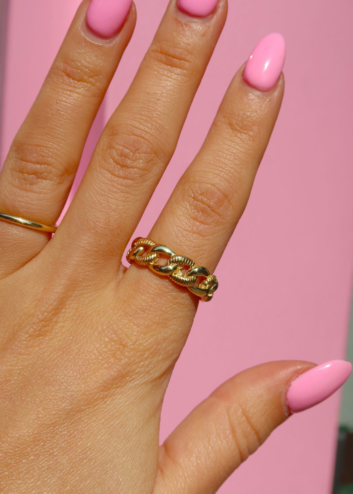 18k Gold Chain Adjustable Band Ring