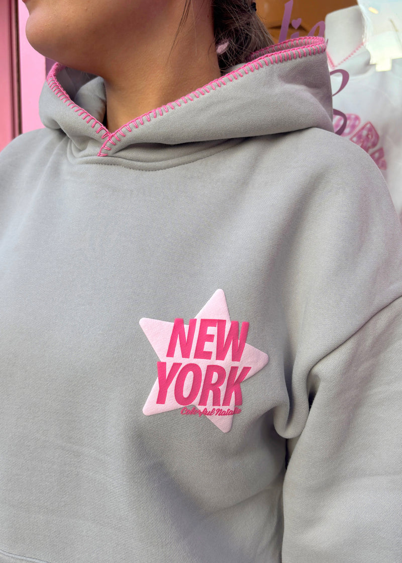 New York Star Charcoal Stitched Puff Hoodie