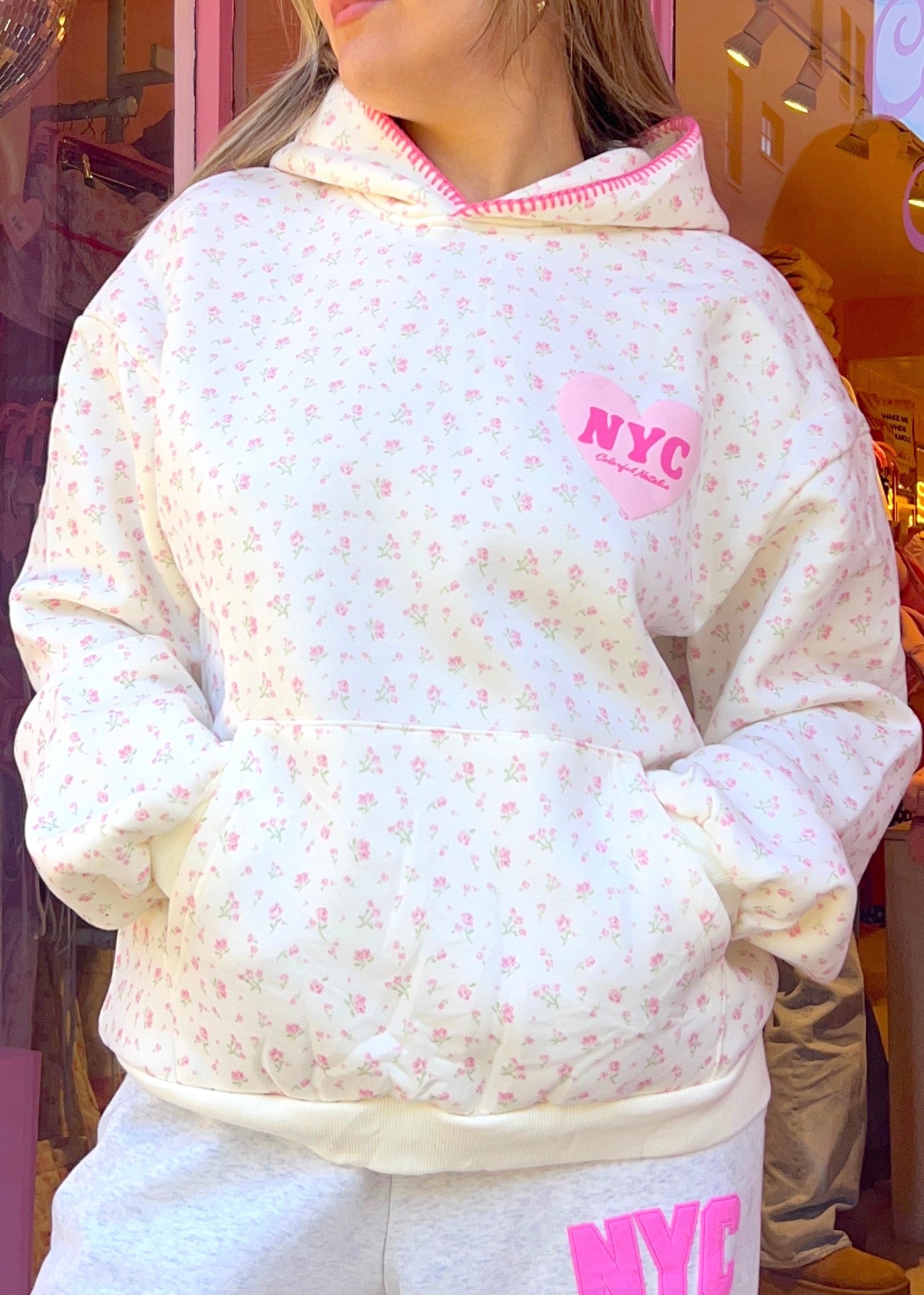 chatonmisha&puff Railroad Floral 半袖 Pink Floral Heart Puff Hoodie – Colorful Natalie
