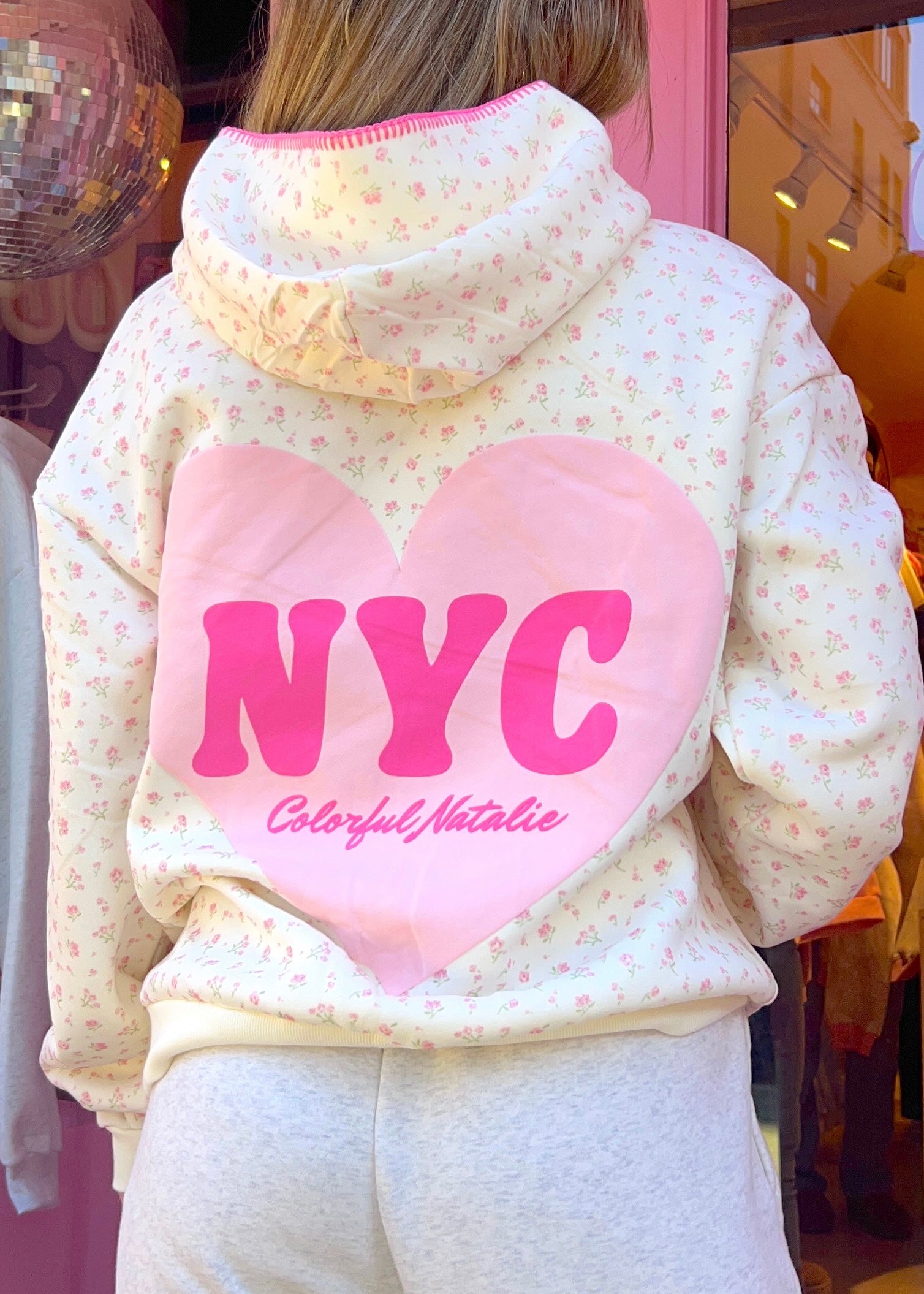 Pink Floral Heart Puff Hoodie – Colorful Natalie