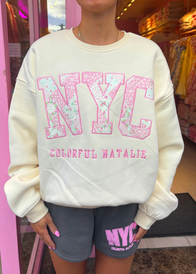 Preorder: Light Strawberry Babe Embroidered NYC Crewneck