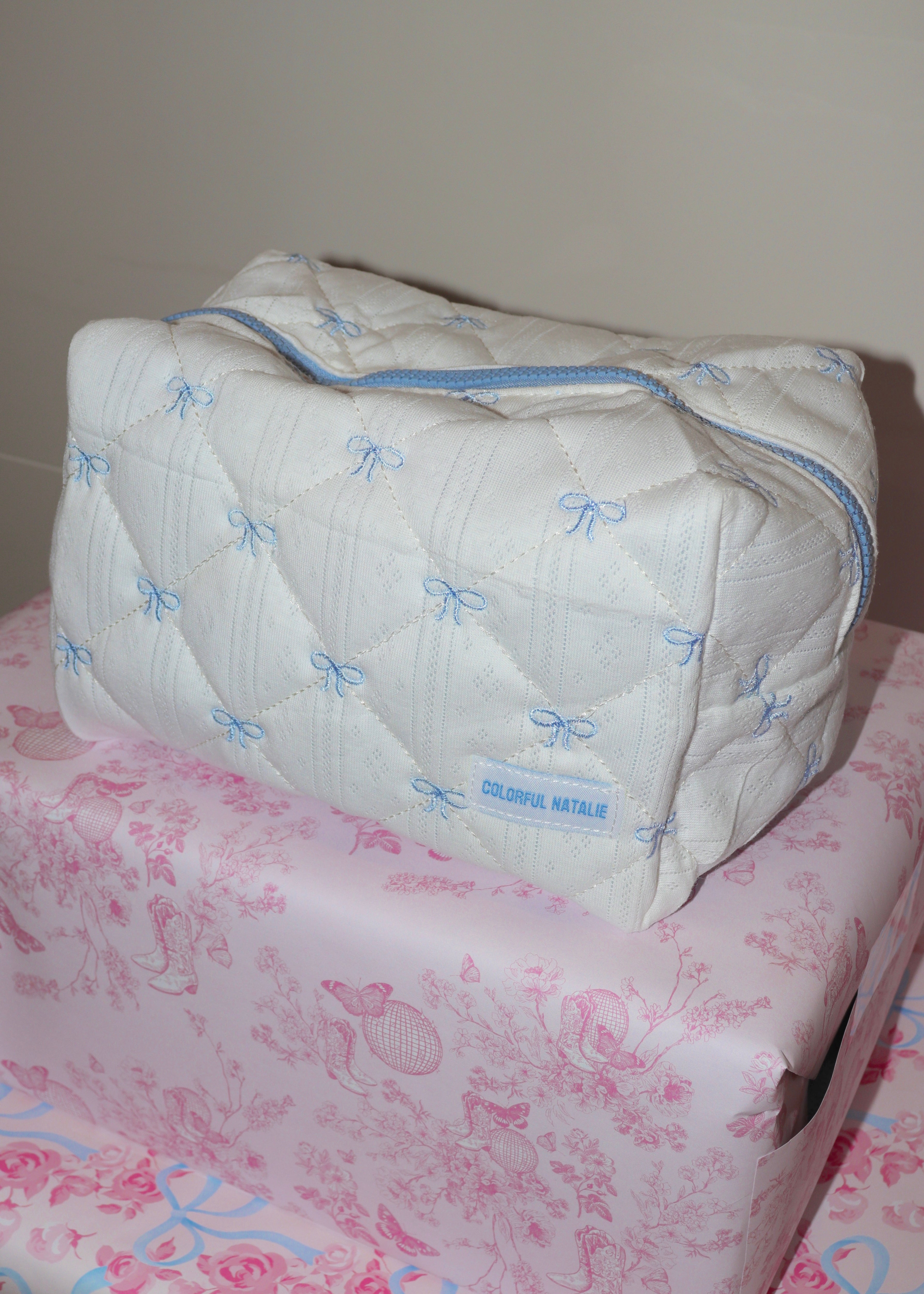 Blue Bows X-Large Embroidered Makeup Bag - Thumbnail 5