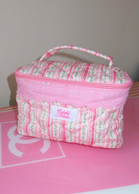 Flowers and Stripes Handle Makeup Bag
