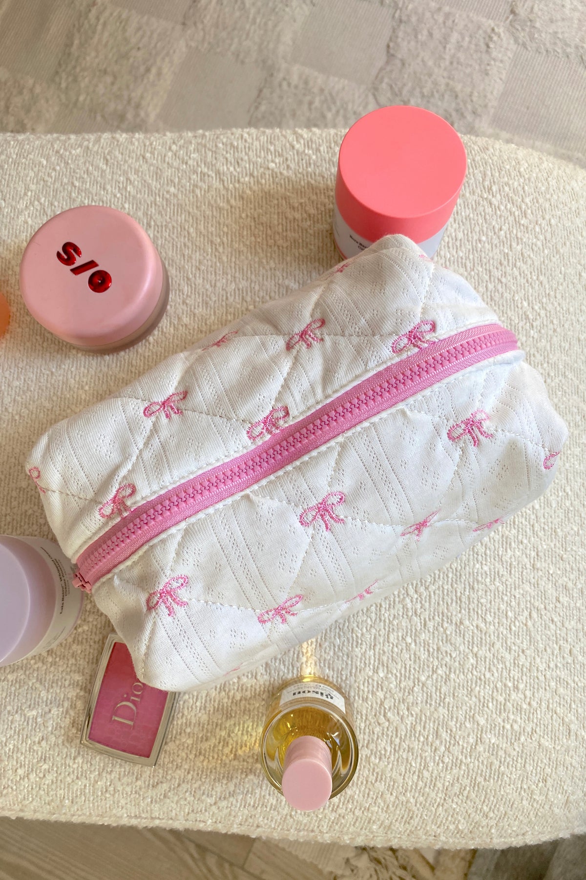 Preorder: Pink Bows Large Embroidered Makeup Bag