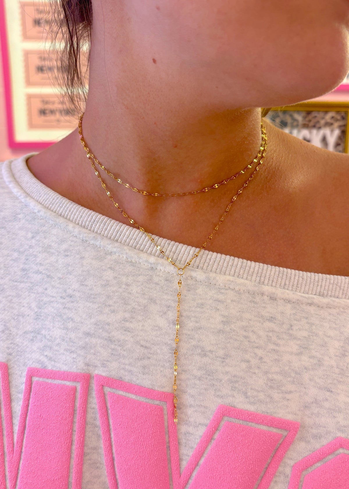 Dainty Gold Lariat Necklace