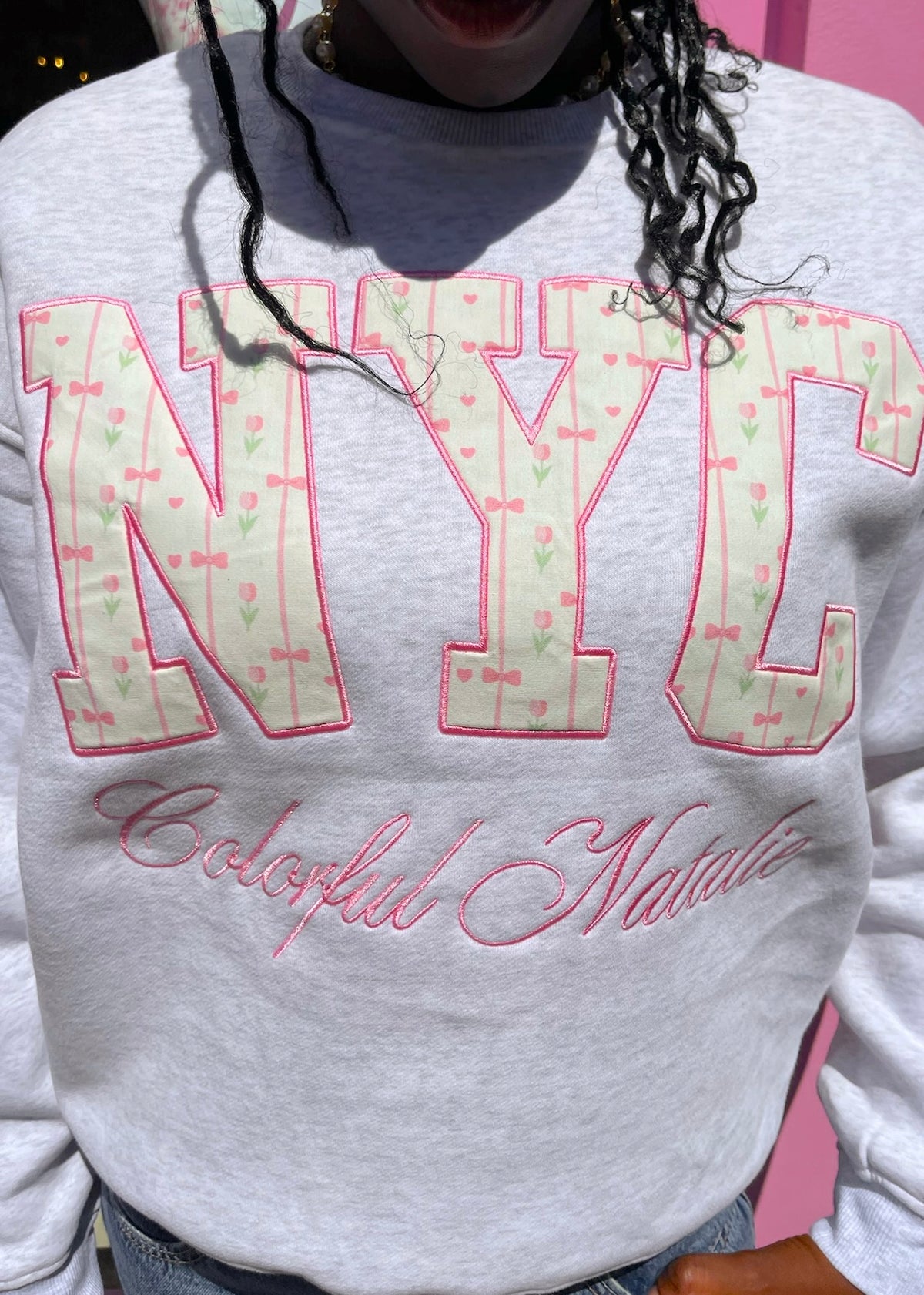 Preorder: Pink Garden Embroidered NYC Crewneck