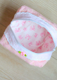 Pink Lace Flower Makeup Bag