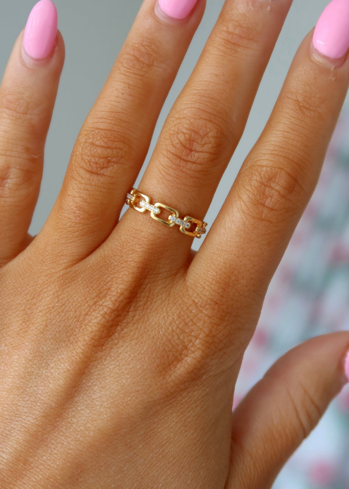 18k Gold Chain Link CZ Ring