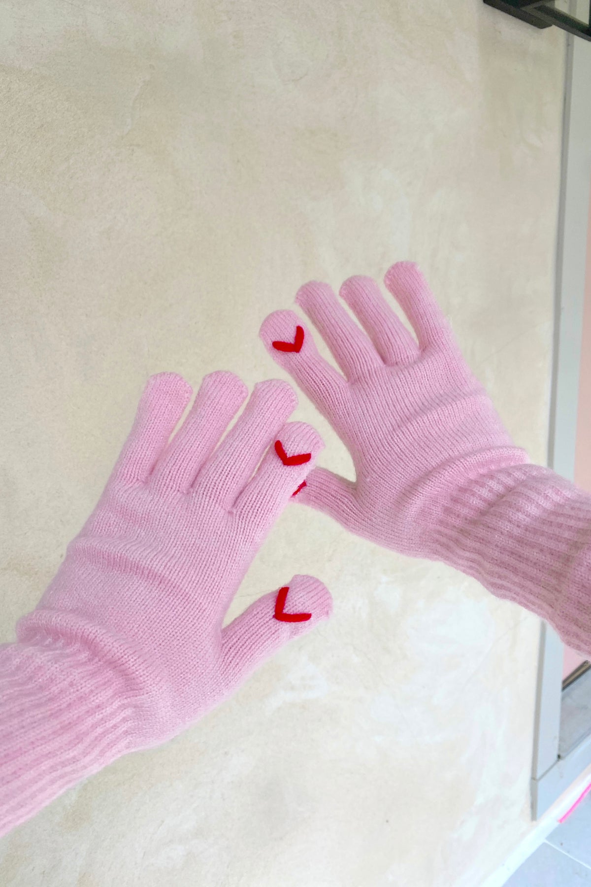 Pink Hearts Winter Gloves